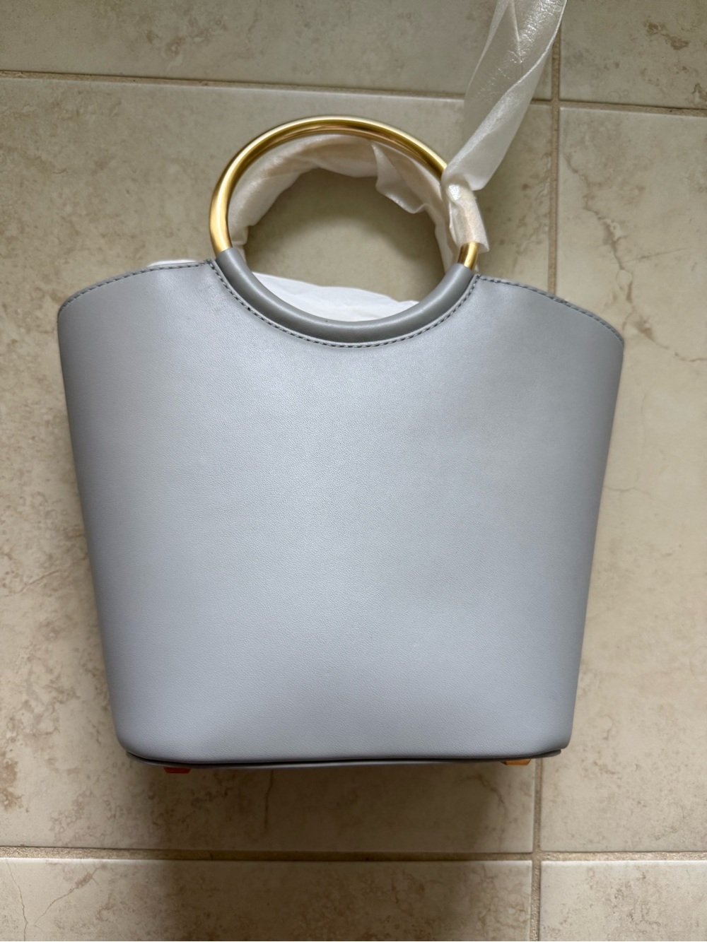 Flynn Barkley Gray Handbag with Gold Ring Handles - New